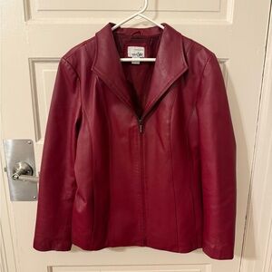 Vintage Red Leather Zip Jacket